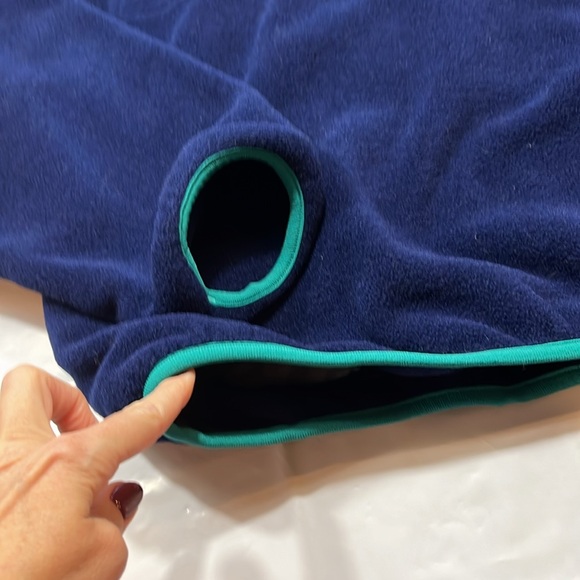 LL Bean BLUE FLEECE jacket aqua trim PULLOVER 4 snap neck, Mens 2XL side pockets - Picture 8 of 15